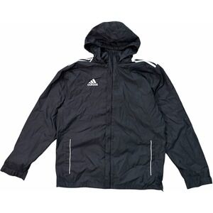 Adidas Windbreaker Jacket  Medium Black Hooded Full Zip Lightweight Coat Hoodie